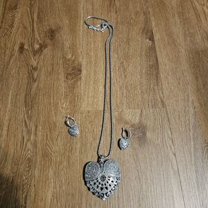 Brighton Heart Filigree Pendant Necklace with Matching Earrings - Women Jewelry